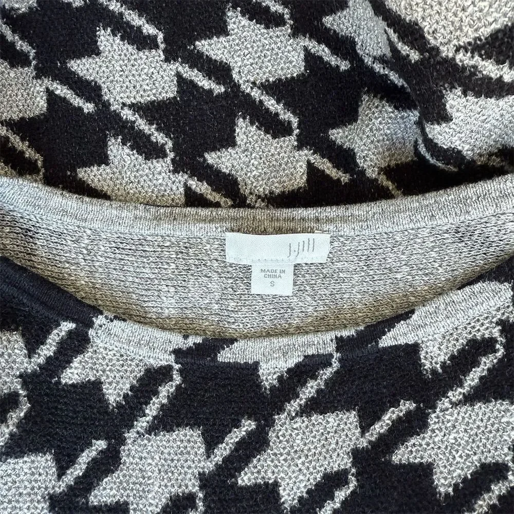 J. Jill Houndstooth Knit Sweater Women's S Black Long Sleeve Pullover